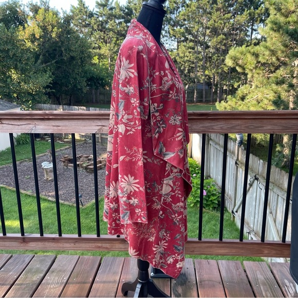 New Soft Surroundings Medium Draped Jacket Cardigan Rustic Botanical Faux Suede - Picture 15 of 15